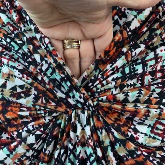 Luxology V neck cummerbund waist soft jersey knit printed maxi dress long sleeve - Picture 3 of 11